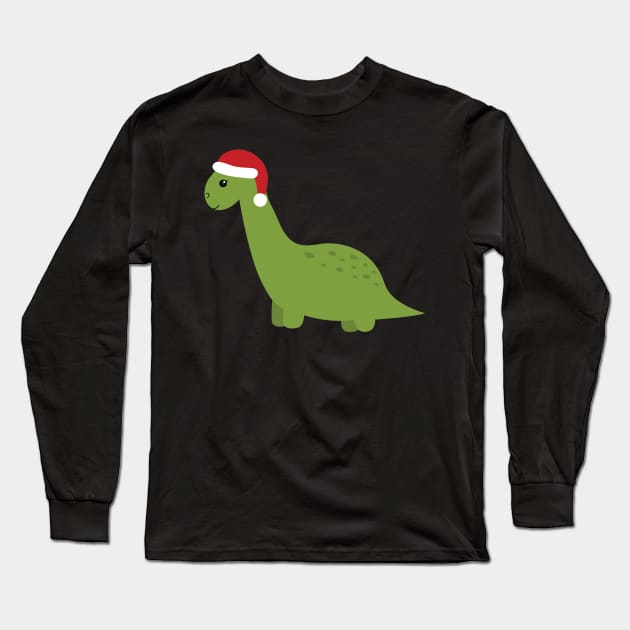 Christmas cute dinosaur. Kawaii dino. Long Sleeve T-Shirt by Ulka.art